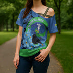 New Zealand Chatham Islands Cross Shoulder Shirt Wharekauri Forget Me Not With Black Robin - Aussie Hoodie