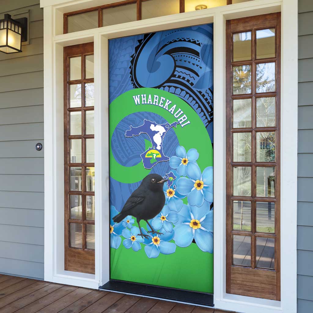 New Zealand Chatham Islands Door Cover Wharekauri Forget Me Not With Black Robin - Aussie Hoodie