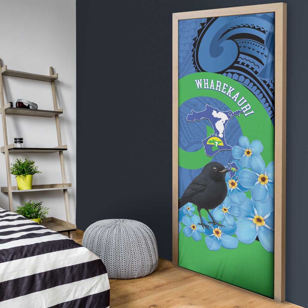 New Zealand Chatham Islands Door Cover Wharekauri Forget Me Not With Black Robin - Aussie Hoodie