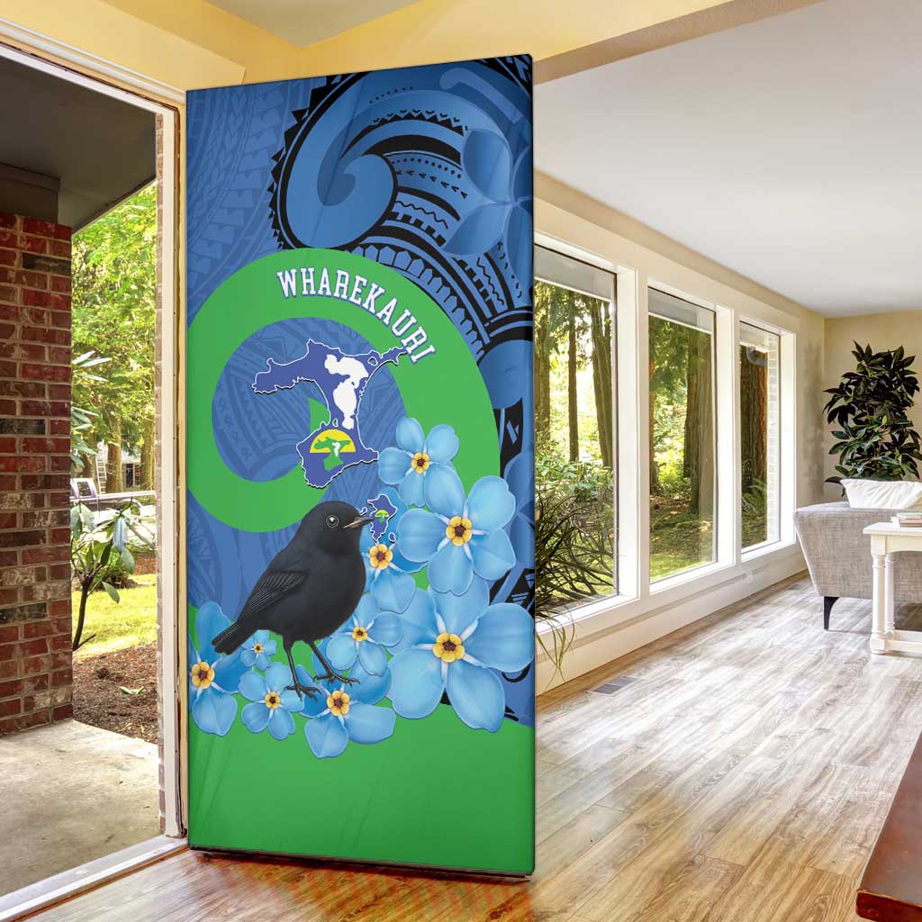 New Zealand Chatham Islands Door Cover Wharekauri Forget Me Not With Black Robin - Aussie Hoodie