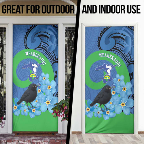 New Zealand Chatham Islands Door Cover Wharekauri Forget Me Not With Black Robin - Aussie Hoodie