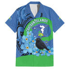 New Zealand Chatham Islands Family Matching Off Shoulder Maxi Dress and Hawaiian Shirt Wharekauri Forget Me Not With Black Robin