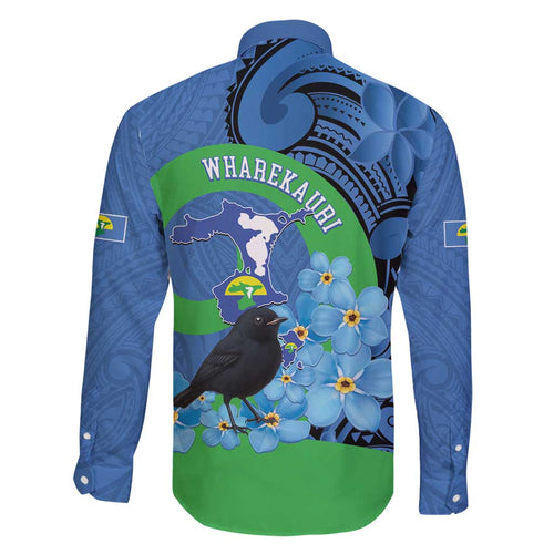 New Zealand Chatham Islands Family Matching Off Shoulder Short Dress and Hawaiian Shirt Wharekauri Forget Me Not With Black Robin