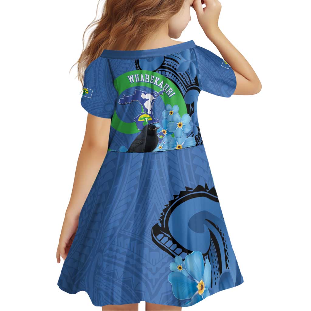 New Zealand Chatham Islands Family Matching Puletasi and Hawaiian Shirt Wharekauri Forget Me Not With Black Robin