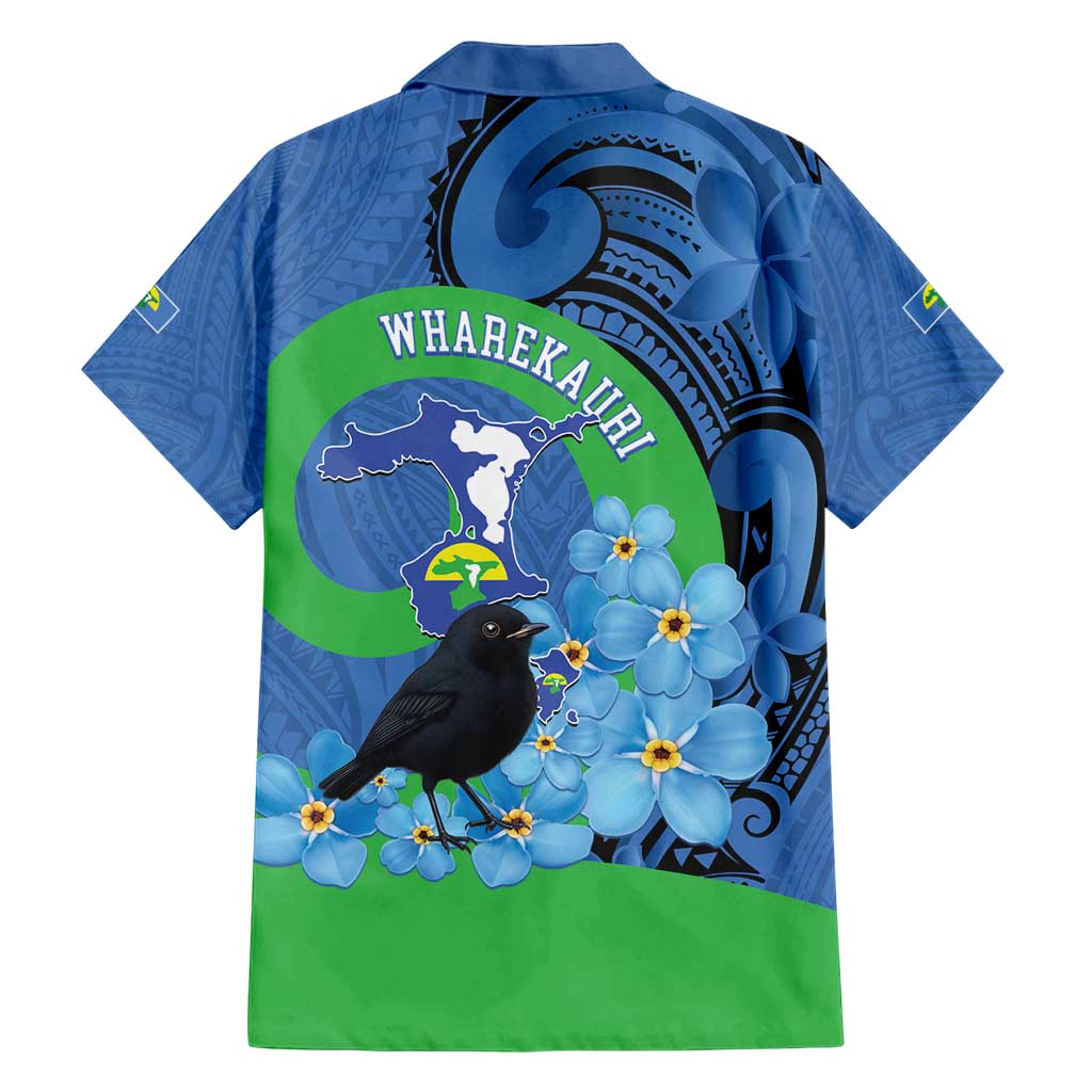 New Zealand Chatham Islands Family Matching Puletasi and Hawaiian Shirt Wharekauri Forget Me Not With Black Robin
