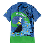 New Zealand Chatham Islands Family Matching Puletasi and Hawaiian Shirt Wharekauri Forget Me Not With Black Robin