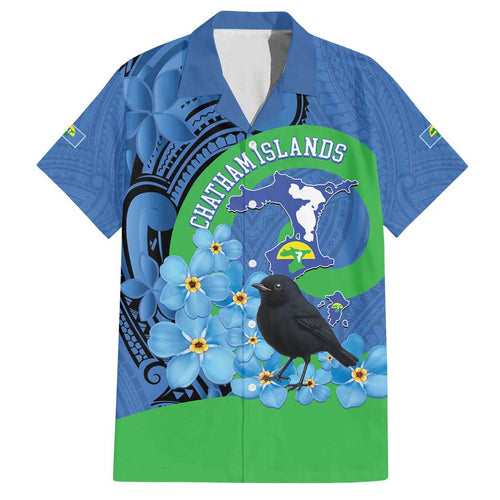 New Zealand Chatham Islands Family Matching Summer Maxi Dress and Hawaiian Shirt Wharekauri Forget Me Not With Black Robin