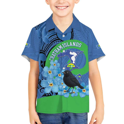 New Zealand Chatham Islands Family Matching Tank Maxi Dress and Hawaiian Shirt Wharekauri Forget Me Not With Black Robin