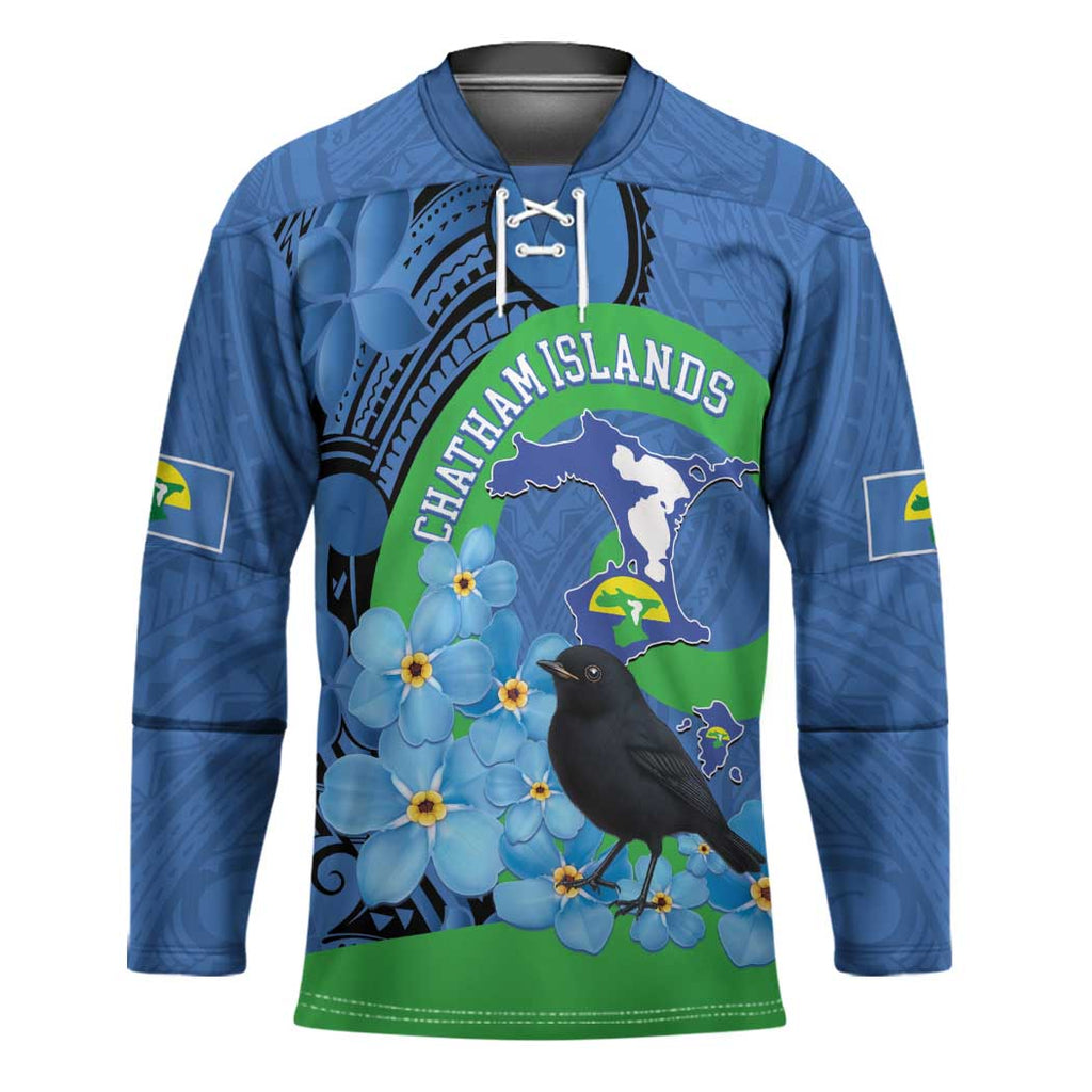 New Zealand Chatham Islands Hockey Jersey Wharekauri Forget Me Not With Black Robin - Aussie Hoodie