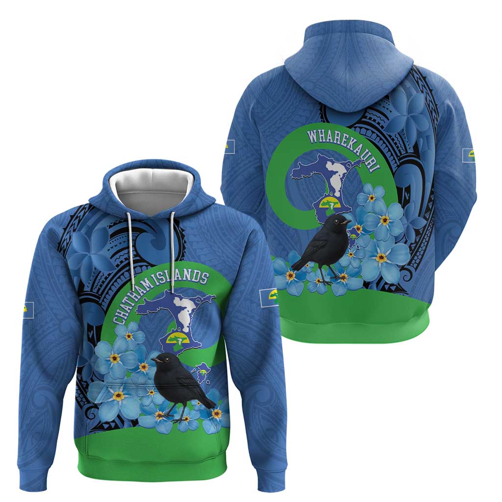 New Zealand Chatham Islands Hoodie Wharekauri Forget Me Not With Black Robin