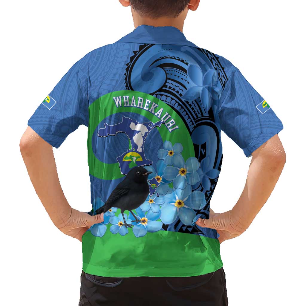 New Zealand Chatham Islands Kid Hawaiian Shirt Wharekauri Forget Me Not With Black Robin