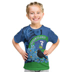 New Zealand Chatham Islands Kid T Shirt Wharekauri Forget Me Not With Black Robin