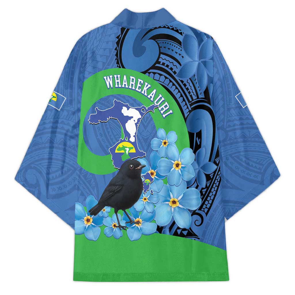 New Zealand Chatham Islands Kimono Wharekauri Forget Me Not With Black Robin - Aussie Hoodie