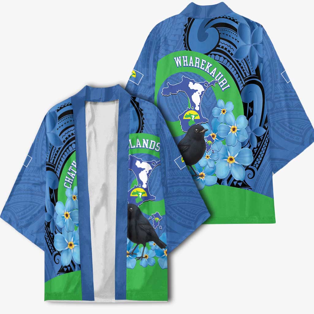 New Zealand Chatham Islands Kimono Wharekauri Forget Me Not With Black Robin - Aussie Hoodie