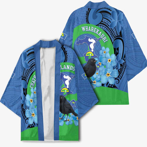 New Zealand Chatham Islands Kimono Wharekauri Forget Me Not With Black Robin - Aussie Hoodie