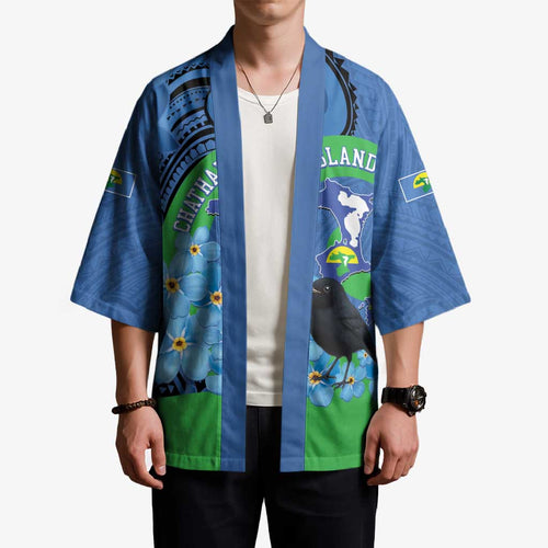 New Zealand Chatham Islands Kimono Wharekauri Forget Me Not With Black Robin - Aussie Hoodie