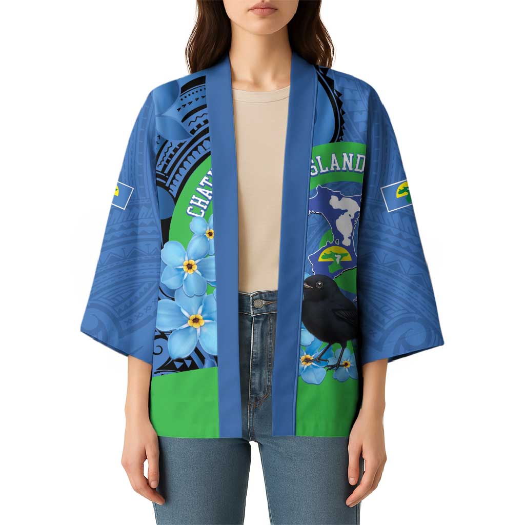 New Zealand Chatham Islands Kimono Wharekauri Forget Me Not With Black Robin - Aussie Hoodie