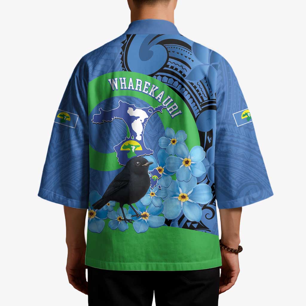 New Zealand Chatham Islands Kimono Wharekauri Forget Me Not With Black Robin - Aussie Hoodie