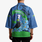 New Zealand Chatham Islands Kimono Wharekauri Forget Me Not With Black Robin - Aussie Hoodie