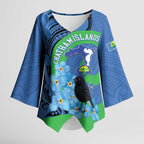 New Zealand Chatham Islands Kimono Sleeve Blouse Wharekauri Forget Me Not With Black Robin - Aussie Hoodie