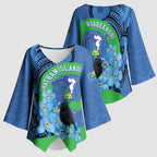 New Zealand Chatham Islands Kimono Sleeve Blouse Wharekauri Forget Me Not With Black Robin - Aussie Hoodie