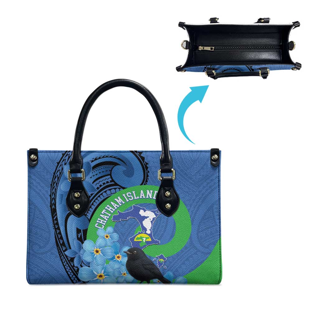 New Zealand Chatham Islands Leather Bag Wharekauri Forget Me Not With Black Robin - Aussie Hoodie