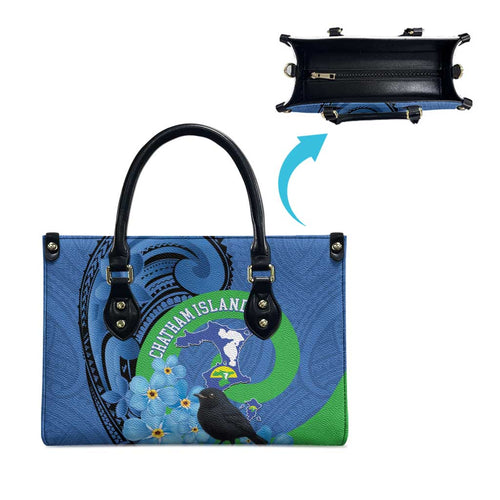 New Zealand Chatham Islands Leather Bag Wharekauri Forget Me Not With Black Robin - Aussie Hoodie