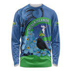 New Zealand Chatham Islands Long Sleeve Shirt Wharekauri Forget Me Not With Black Robin
