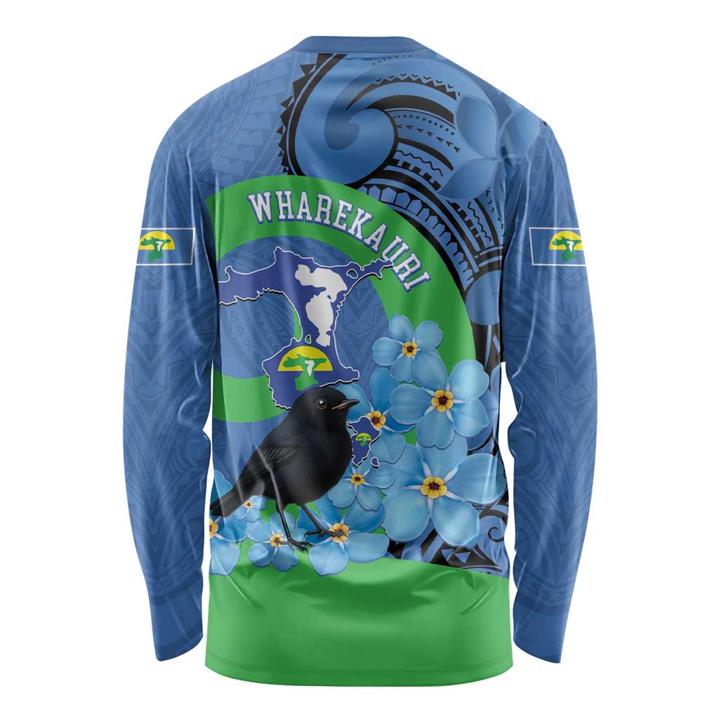 New Zealand Chatham Islands Long Sleeve Shirt Wharekauri Forget Me Not With Black Robin