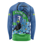 New Zealand Chatham Islands Long Sleeve Shirt Wharekauri Forget Me Not With Black Robin