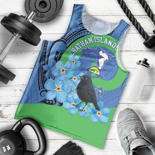 New Zealand Chatham Islands Men Tank Top Wharekauri Forget Me Not With Black Robin