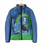 New Zealand Chatham Islands Padded Jacket Wharekauri Forget Me Not With Black Robin - Aussie Hoodie