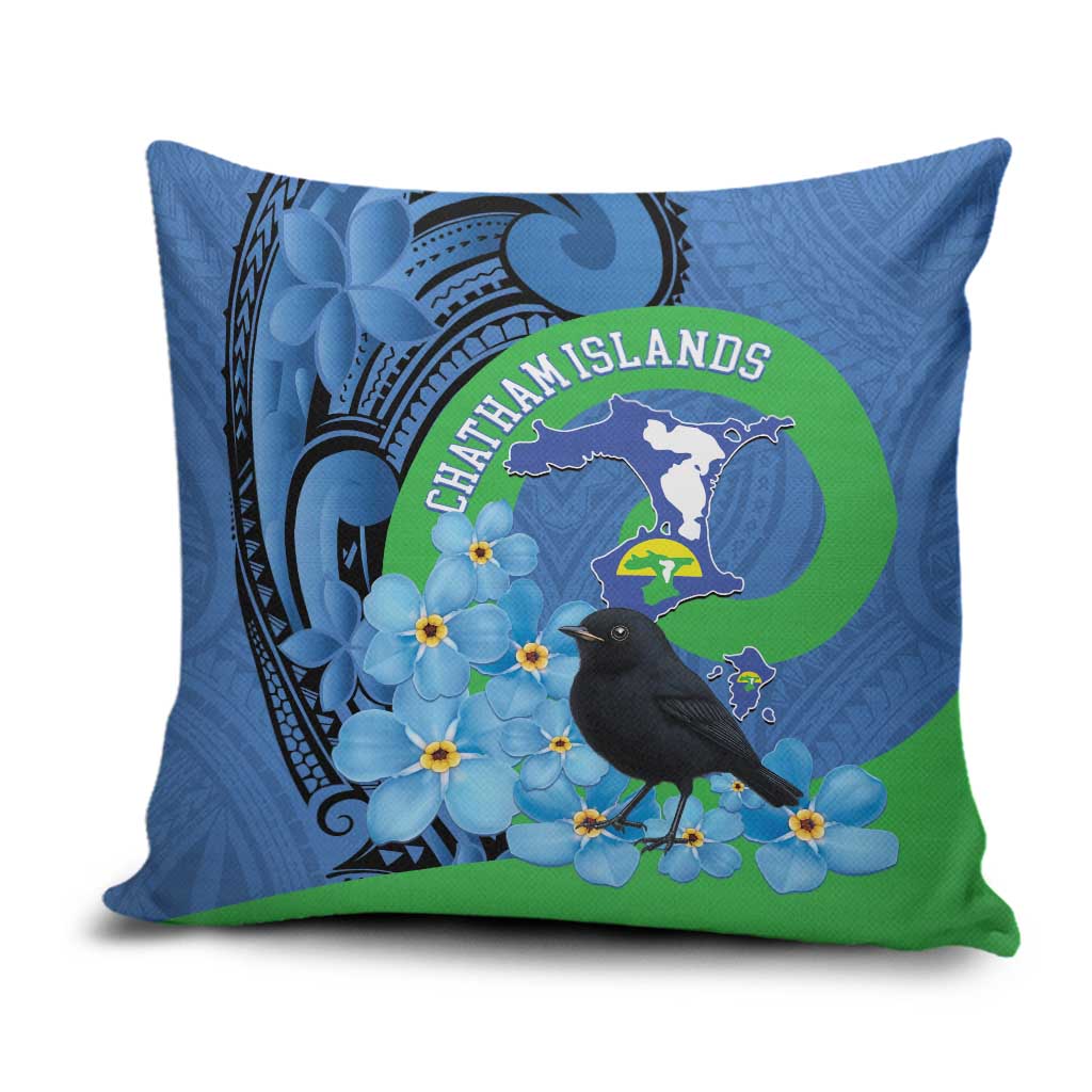 New Zealand Chatham Islands Pillow Cover Wharekauri Forget Me Not With Black Robin - Aussie Hoodie
