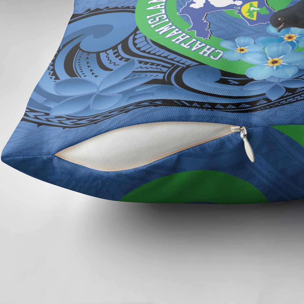 New Zealand Chatham Islands Pillow Cover Wharekauri Forget Me Not With Black Robin - Aussie Hoodie