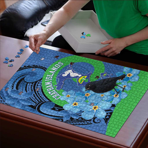 New Zealand Chatham Islands Puzzle Wharekauri Forget Me Not With Black Robin - Aussie Hoodie
