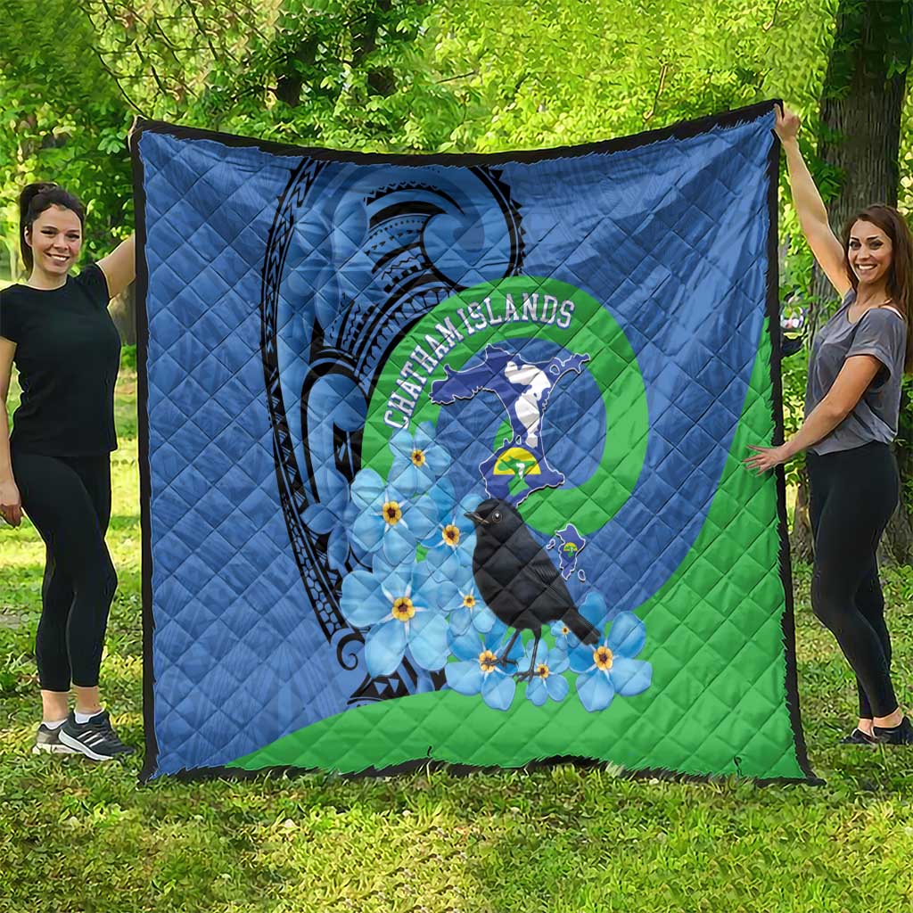 New Zealand Chatham Islands Quilt Wharekauri Forget Me Not With Black Robin