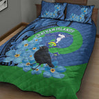 New Zealand Chatham Islands Quilt Bed Set Wharekauri Forget Me Not With Black Robin