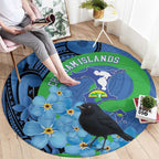 New Zealand Chatham Islands Round Carpet Wharekauri Forget Me Not With Black Robin