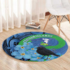 New Zealand Chatham Islands Round Carpet Wharekauri Forget Me Not With Black Robin