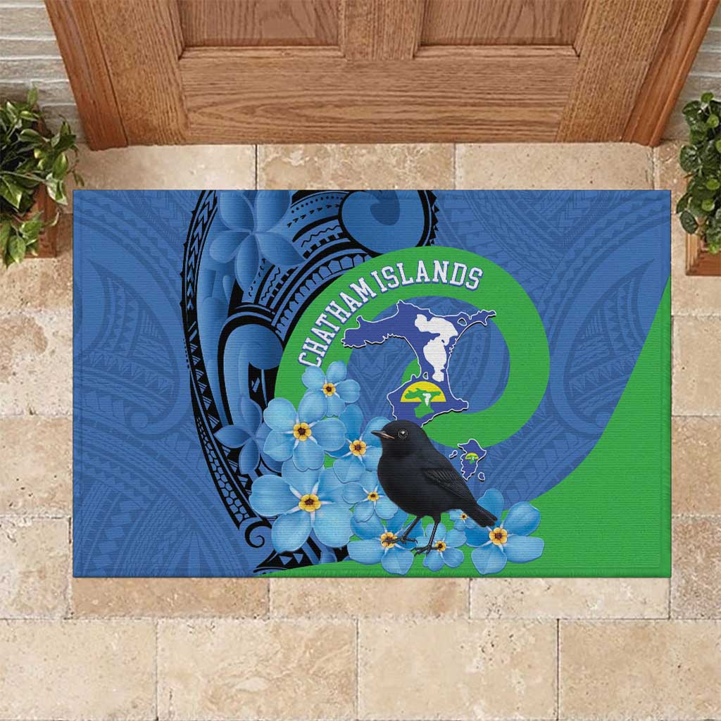 New Zealand Chatham Islands Rubber Doormat Wharekauri Forget Me Not With Black Robin
