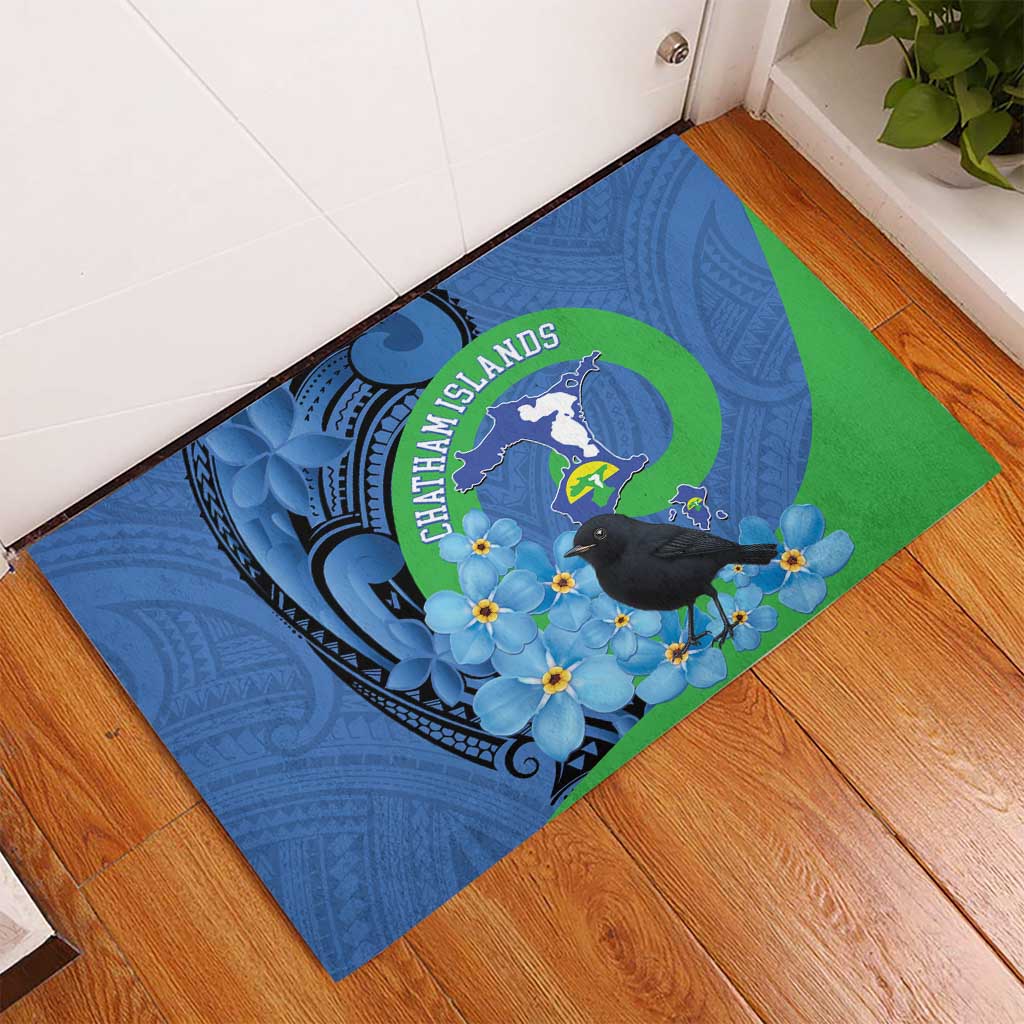 New Zealand Chatham Islands Rubber Doormat Wharekauri Forget Me Not With Black Robin