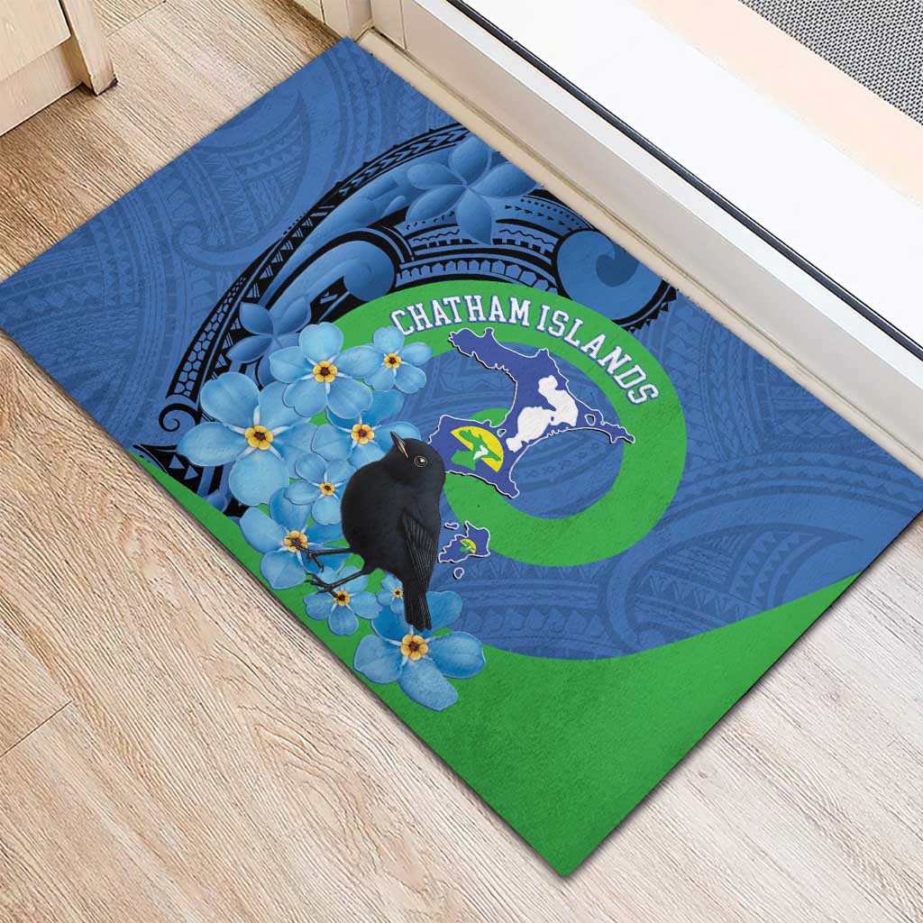 New Zealand Chatham Islands Rubber Doormat Wharekauri Forget Me Not With Black Robin