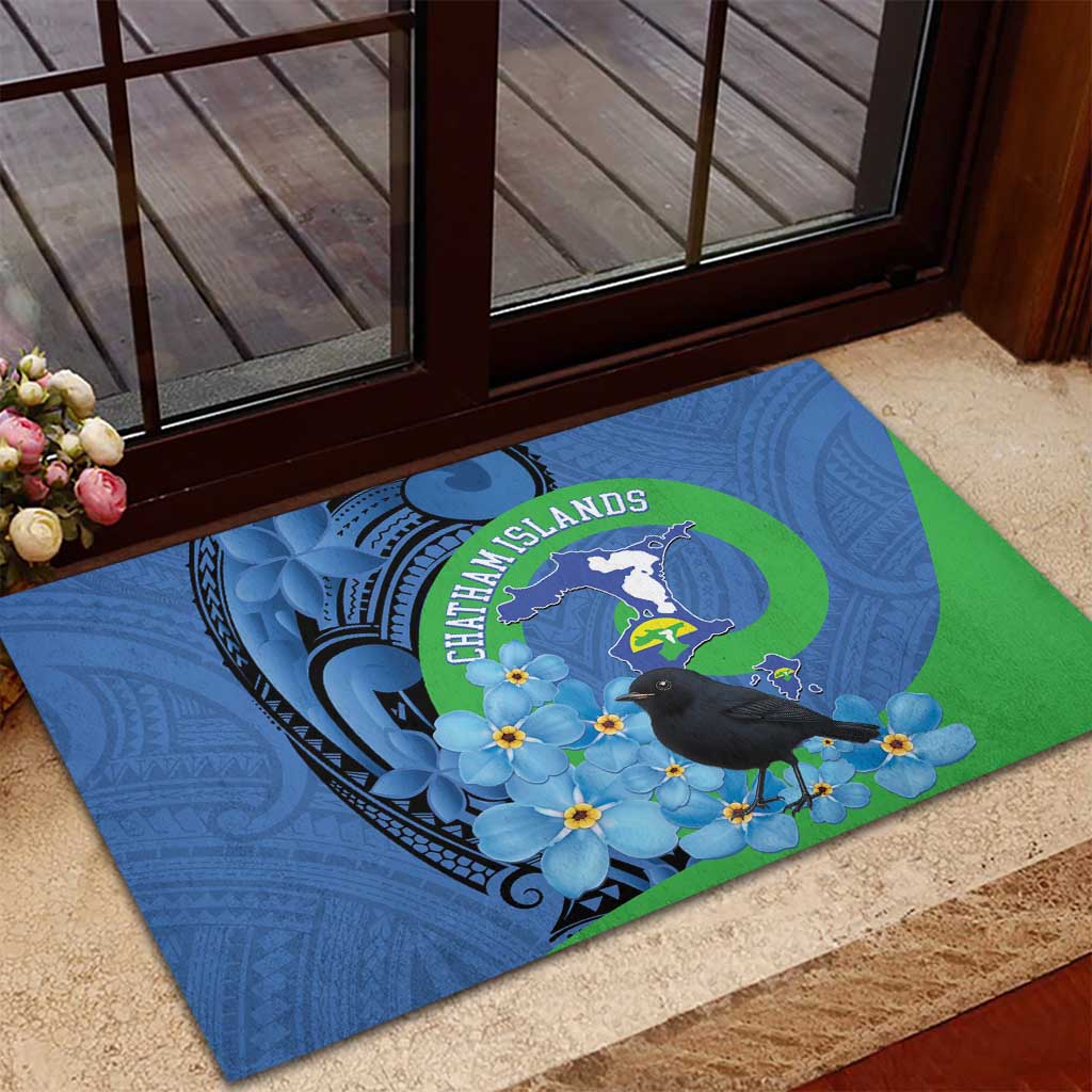 New Zealand Chatham Islands Rubber Doormat Wharekauri Forget Me Not With Black Robin