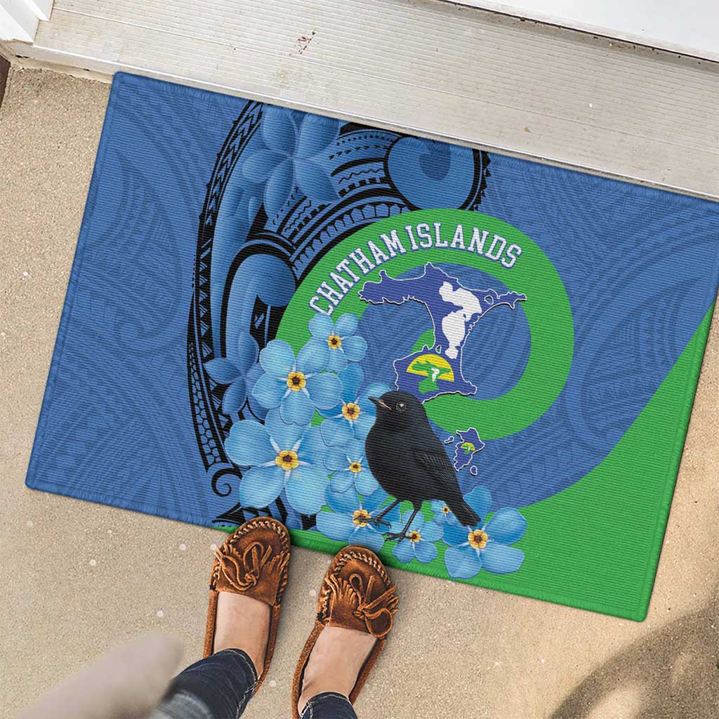 New Zealand Chatham Islands Rubber Doormat Wharekauri Forget Me Not With Black Robin