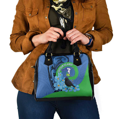 New Zealand Chatham Islands Shoulder Handbag Wharekauri Forget Me Not With Black Robin