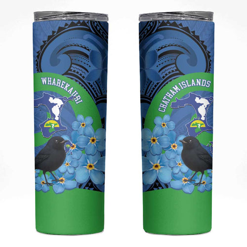 New Zealand Chatham Islands Skinny Tumbler Wharekauri Forget Me Not With Black Robin