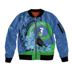 New Zealand Chatham Islands Sleeve Zip Bomber Jacket Wharekauri Forget Me Not With Black Robin