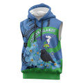 New Zealand Chatham Islands Sleeveless Hoodie Wharekauri Forget Me Not With Black Robin - Aussie Hoodie