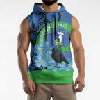 New Zealand Chatham Islands Sleeveless Hoodie Wharekauri Forget Me Not With Black Robin - Aussie Hoodie
