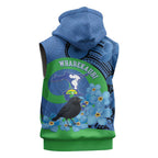 New Zealand Chatham Islands Sleeveless Zip Hoodie Wharekauri Forget Me Not With Black Robin LT14